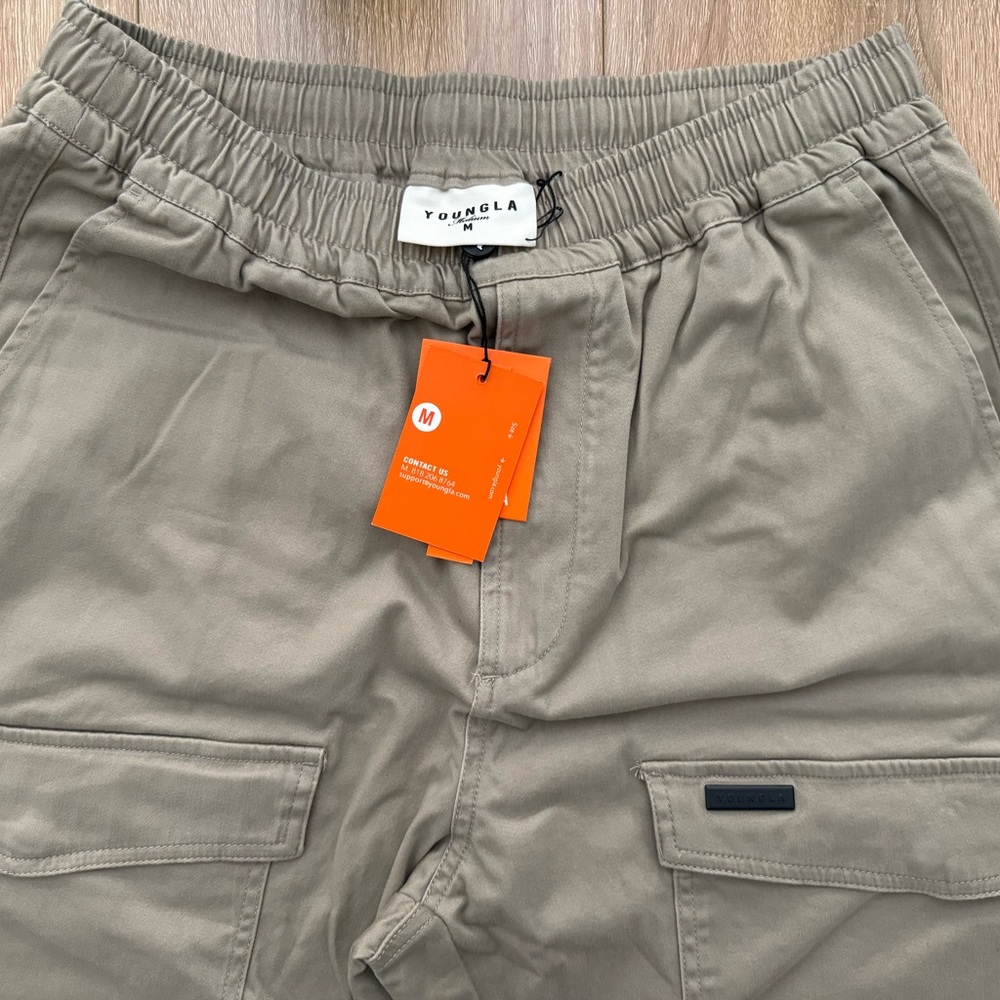 YoungLA Tan Cargo Pants with Relaxed Fit and Elastic Waistband - Picture 2 of 4